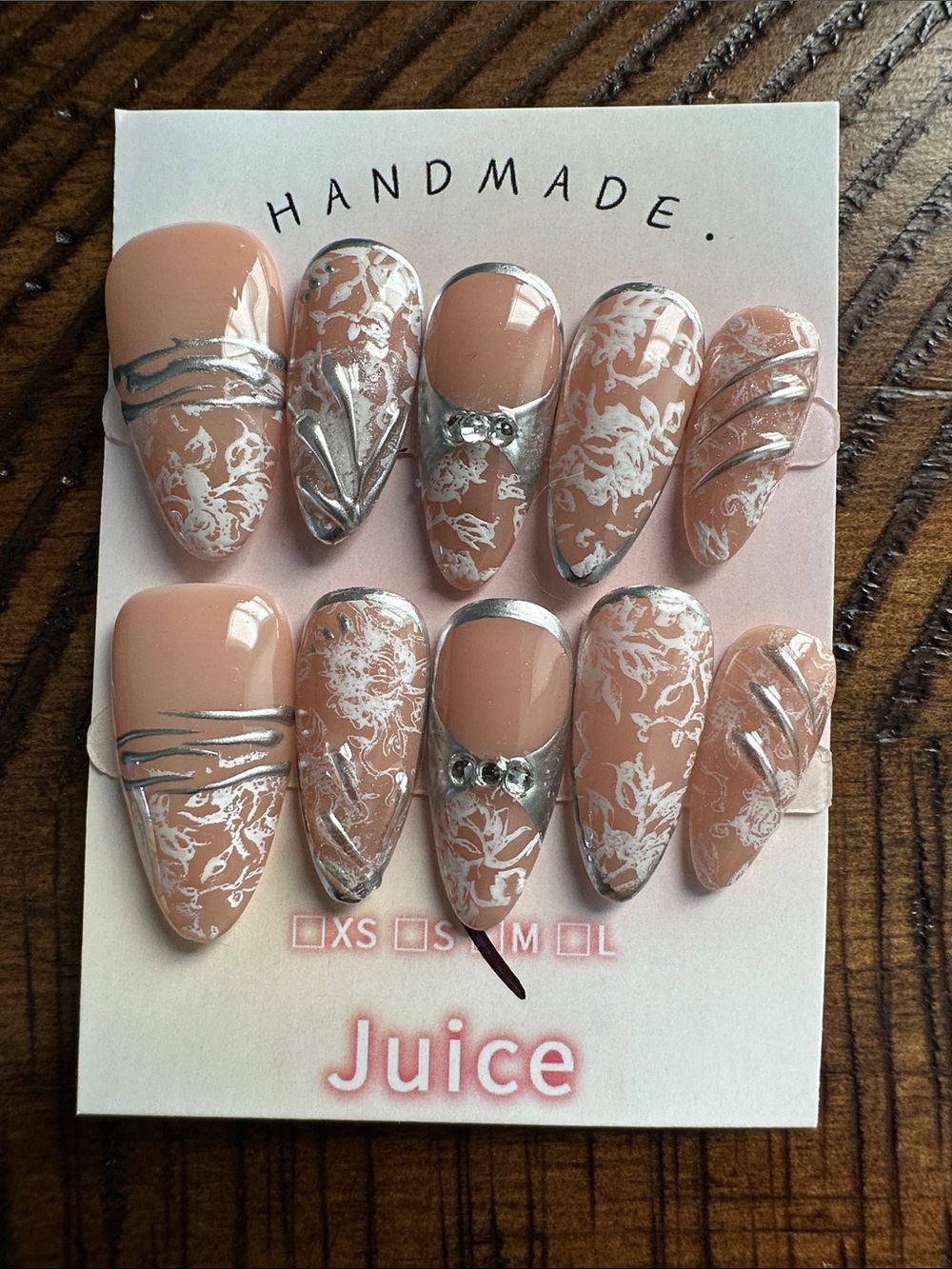 Handmade Nude Pink & Silver Press-On Nail Set